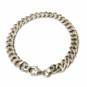 Pulsera cubana esmeralda plata